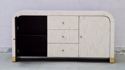 Bone Inlay Curved Sideboard - White