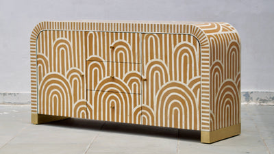 Bone Inlay Boho Curved Sideboard - Almond Arch