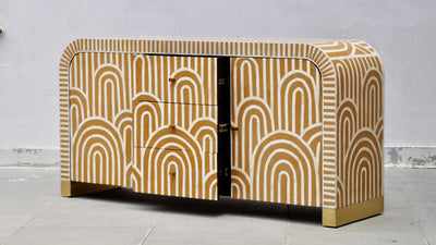 Bone Inlay Boho Curved Sideboard - Almond Arch