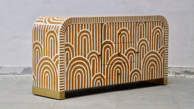 Bone Inlay Boho Curved Sideboard - Almond Arch