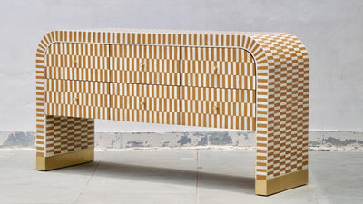 Bone Inlay Curved 6 Drawers Console - Almond Stripe