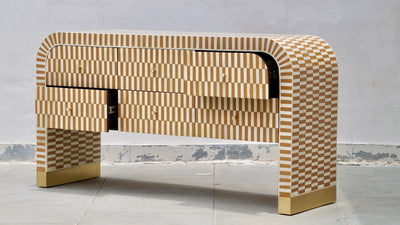 Bone Inlay Curved 6 Drawers Console - Almond Stripe