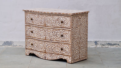 Teakwood Inlay French Chest of 3 Drawers - Floral Pattern