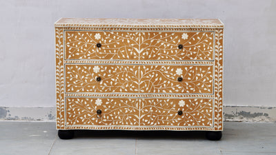 Bone Inlay 3 Drawers French Chest - Almond Floral