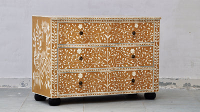 Bone Inlay 3 Drawers French Chest - Almond Floral