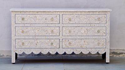 Mother of Pearl Chest of 6 Drawers -  White Floral