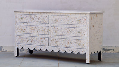 Mother of Pearl Chest of 6 Drawers -  White Floral