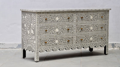 Bone Inlay Chest Of 6 Drawers - Grey Floral