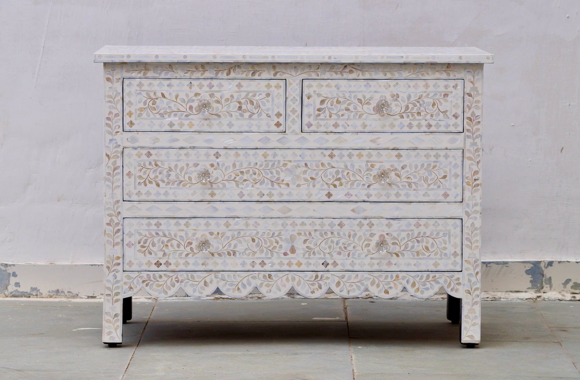 Mother Of Pearl 4 Chest of Drawers - Off White Floral