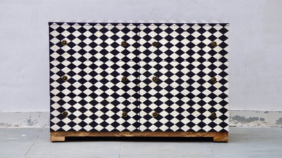 Bone Inlay 6 Drawers Chest - Black Diamond Pattern