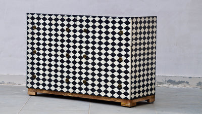 Bone Inlay 6 Drawers Chest - Black Diamond Pattern