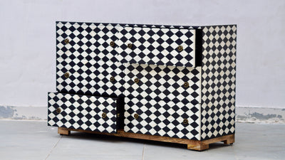 Bone Inlay 6 Drawers Chest - Black Diamond Pattern