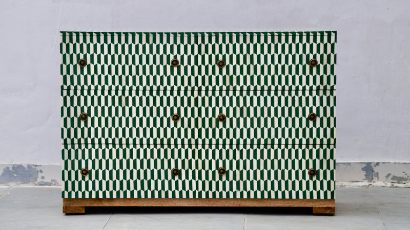 Bone Inlay 6 Drawers Chest - Green Lattice