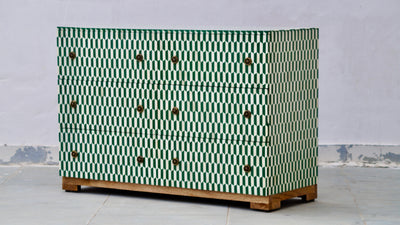 Bone Inlay 6 Drawers Chest - Green Lattice