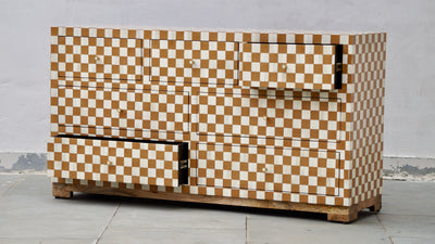 Bone Inlay 7 Drawers Chest - Almond Checkered Pattern