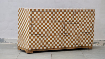 Bone Inlay 7 Drawers Chest - Almond Checkered Pattern