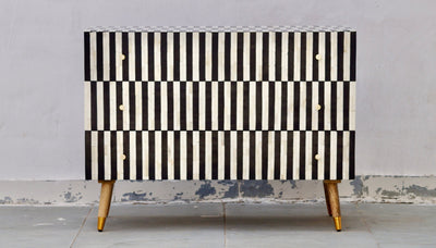 Bone Inlay 3 Drawers Scandinavian Chest - Black Stripe