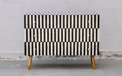 Bone Inlay 3 Drawers Scandinavian Chest - Black Stripe