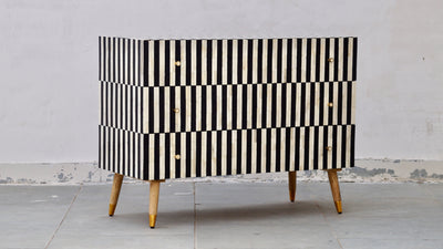 Bone Inlay 3 Drawers Scandinavian Chest - Black Stripe