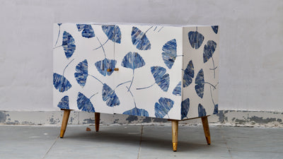 Bone Inlay 2 Door Cabinet - Dyed Blue Floral