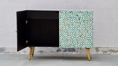 Bone Inlay 2 Door Cabinet - Dyed Green Floral