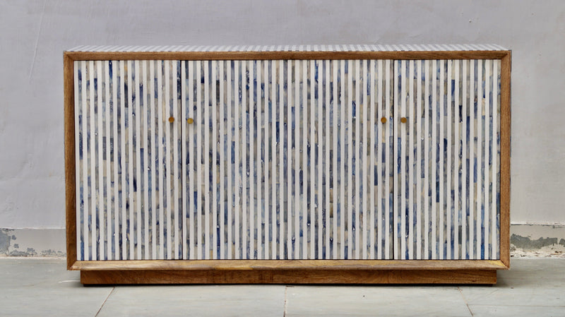 Bone Inlay 4 Doors Sideboard - Dyed Blue Stripe