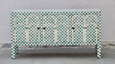 Bone Inlay 3 Doors Sideboard - Dyed Green Checkered