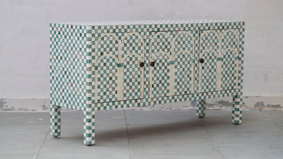 Bone Inlay 3 Doors Sideboard - Dyed Green Checkered