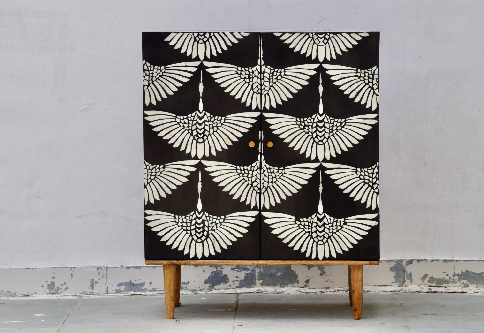 Bone Inlay 2-Door Cabinet - Black Swan