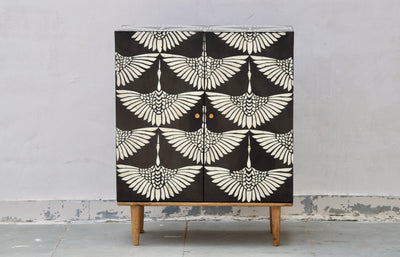 Bone Inlay 2-Door Cabinet - Black Swan