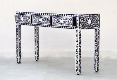 Mother Of Pearl 3 Drawers Console Table - Black Floral