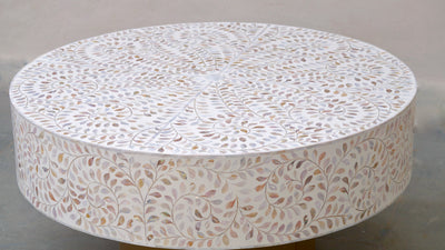 Mother Of Pearl Round Coffee Table - White Floral