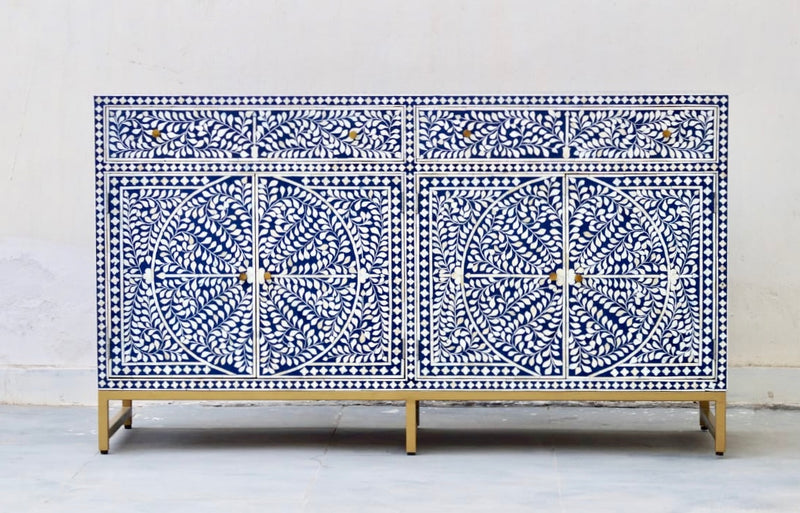 Bone Inlay Sideboard - Navy Blue Scroll Vine