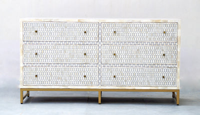 Bone Inlay 6 Drawers Sideboard - Grey Lattice