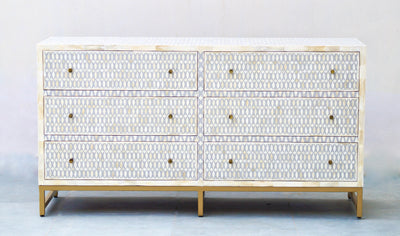 Bone Inlay 6 Drawers Sideboard - Grey Lattice