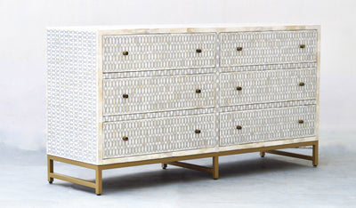 Bone Inlay 6 Drawers Sideboard - Grey Lattice