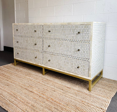 Bone Inlay 6 Drawers Sideboard - Grey Lattice