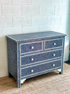 BONE INLAY 4 Chest of DRAWERS - NAVY BLUE FISHSCALE