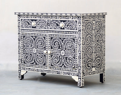 Bone Inlay Sideboard - Black Floral