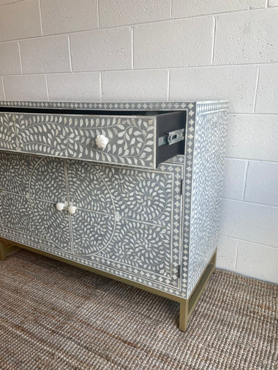 Bone Inlay Sideboard - Grey Scroll Vine