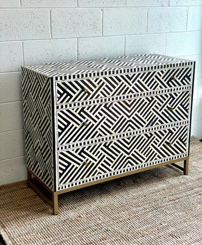 BONE INLAY 3 DRAWERS - BLACK OPTICAL