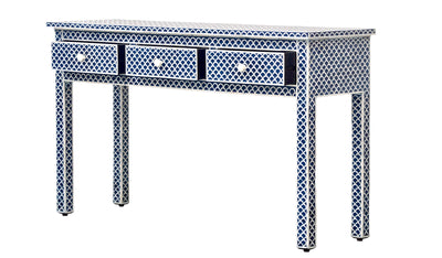 BONE INLAY 3 DRAWER CONSOLE - NAVY BLUE FISHSCALE