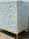 Bone Inlay 3 Drawers - Blue Scroll Vine