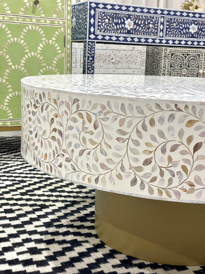 Mother Of Pearl Round Coffee Table - White Floral