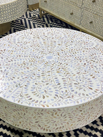 Mother Of Pearl Round Coffee Table - White Floral