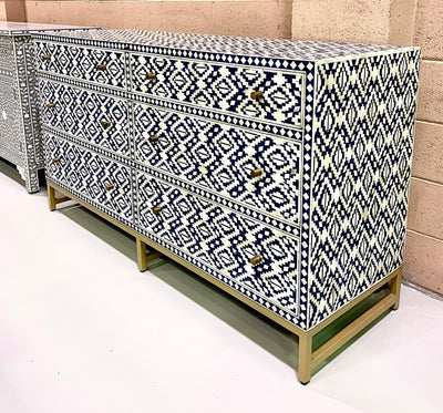 Bone Inlay Sideboard - Navy Tribal Ikat