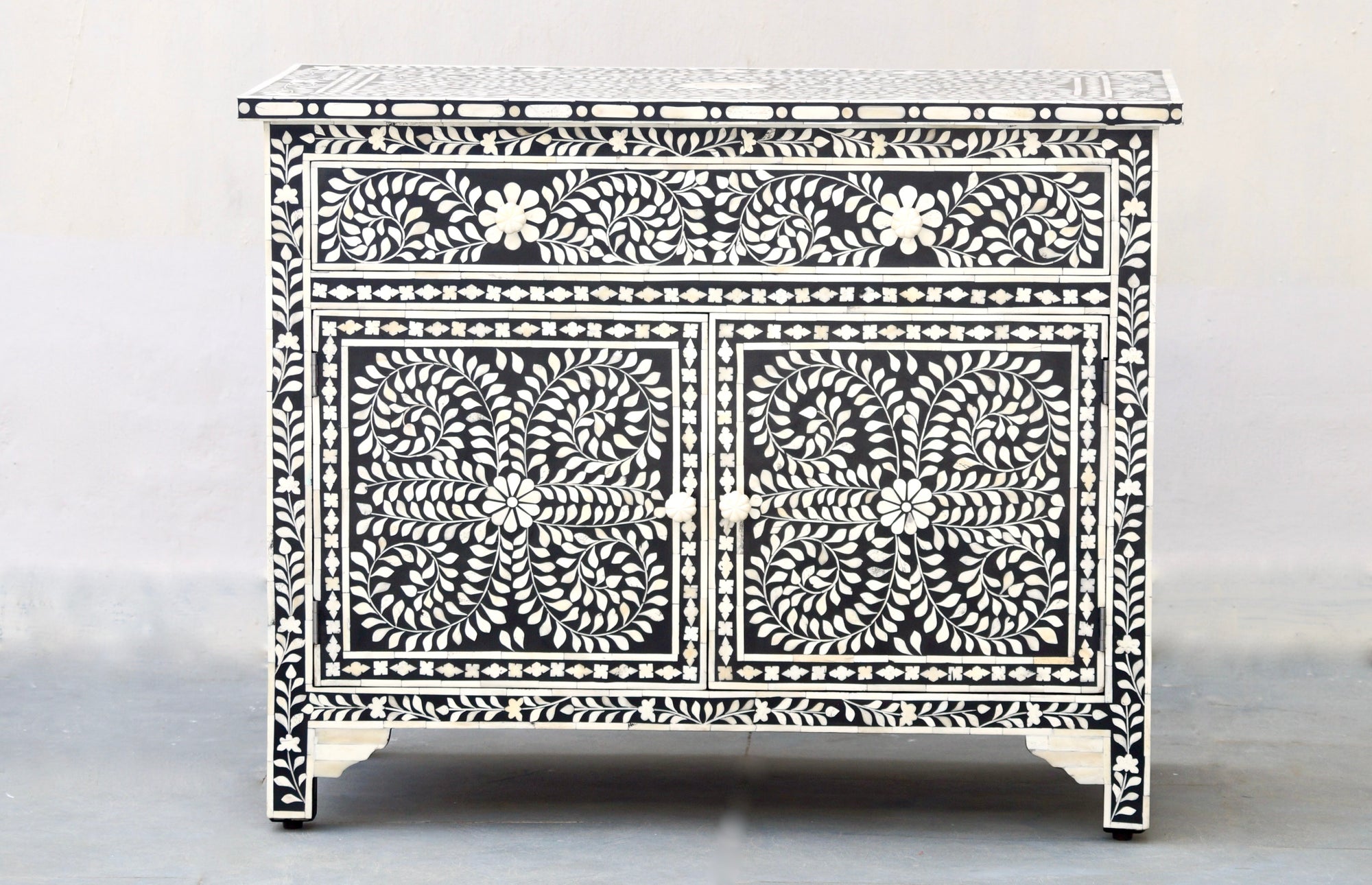 Bone Inlay Sideboard - Black Floral