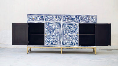 Bone Inlay Sideboard - Navy Blue Scroll Vine