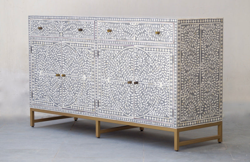 Bone Inlay Sideboard - Grey Scroll Vine