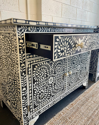 Bone Inlay Sideboard - Black Floral